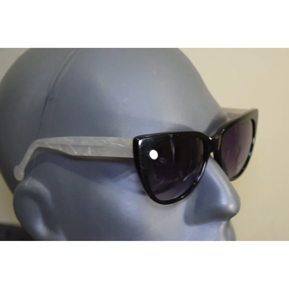 Anthropologie Ett:Twa Bastine Black Motif White Sunglasses 54 17 Oversized Cat